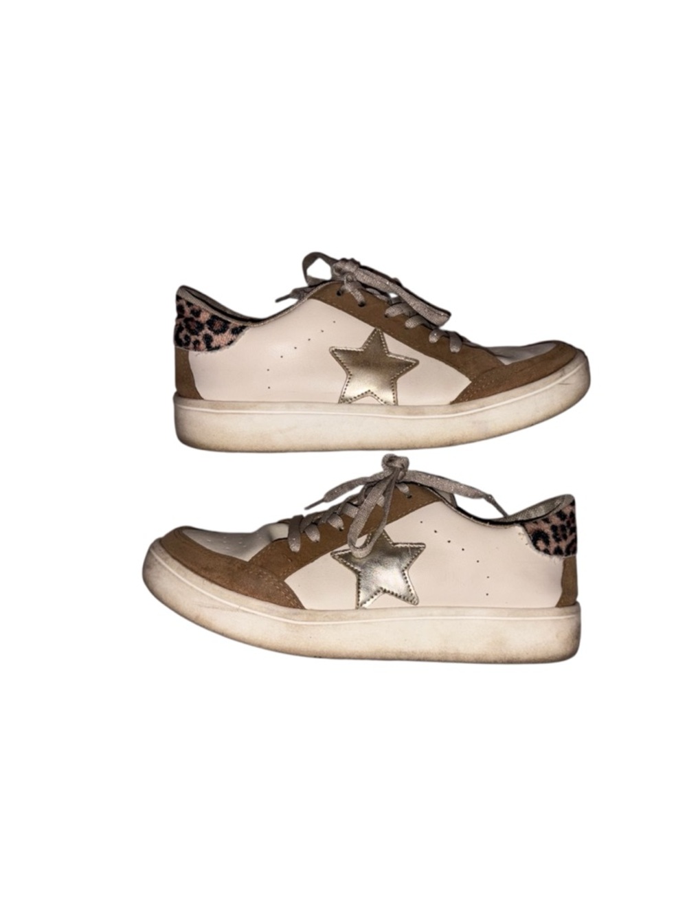 Cream|Tan|Leopard Star Accent Sneakers